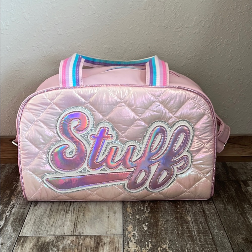 Quilted Pink Kids Duffel Bag with Rainbow Accents
